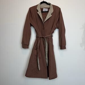 Vintage 80s trench coat cotton blend waist tie size LG retro chic classic